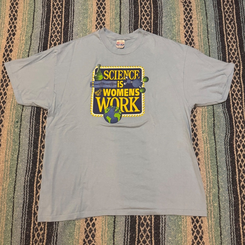 Hanes Beefy-T Science Is Womens Work Vintage Graphic T-Shirt Light Blue XXL